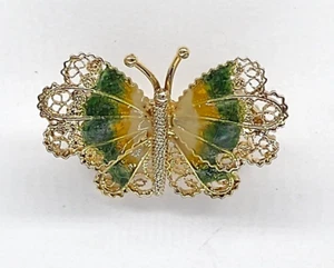 Gorgeous Vtg Filigree Butterfly Pin Italian Sterling Silver 925 Vermeil Enamel - Picture 1 of 4