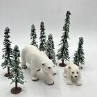 Mojo Polar Bear W/ Baby Bear Figurines & Bottle Brush Winter Trees