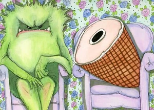 1 Original, surreal, creature, food "What a big ham!" painting!! - Picture 1 of 1