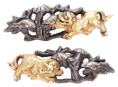 Antiguo Par Japonés Menuki Oro Tigre Bambú Nieve Tsuka Espada Ajuste Koshirae Foto 1 de 4