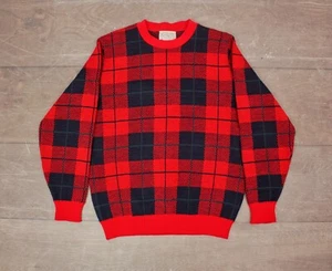 Vintage Herren 80er Pendleton rot & dunkelblau kariert Wollpullover Sweater Gr. M/L 80s - Bild 1 von 3