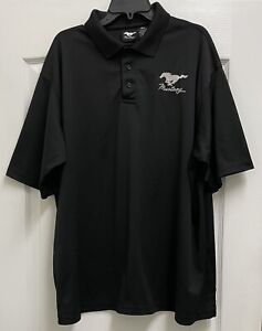 Ford MUSTANG Black Knit Polo Shirt White Embroidered Logo Stitching Sz 2XL