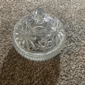 Vtg 60s Anchor Hocking Prescut Clear EAPC 5" Candy Dish & Lid, Star of David - Picture 1 of 3