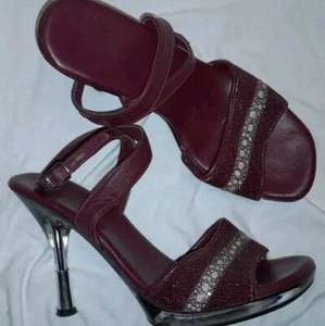 Vtg 90s Maroon Exotic STINGRAY SKIN Ombre Lucite Strappy Mule Heels Custom 7.5 8 - Picture 1 of 7