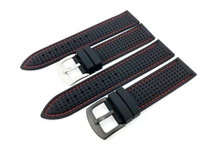 20 22 24 mm negro-rojo correa de goma transpirable de silicona 20 deportes buceo carreras - Imagen 1 de 9