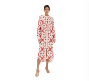 NWT Farm Rio Summer Beach Maxi Dress Womens XL Orange Cream Long Sleeve NEW - Picture 1 of 13
