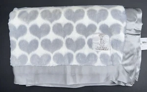 NWT! Little Giraffe Silver Gray White Hearts Luxe Baby Blanket Satin EXTRA SOFT! - Picture 1 of 9