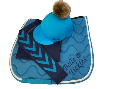 Turquoise/Navy with glitter chevrons Cross Country Colours Horse Riding Set,