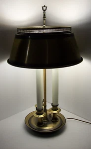 Vintage Französische Bouillotte 3-fach Kerzenständer Messing Tischlampe + Original Schirm - Bild 1 von 24