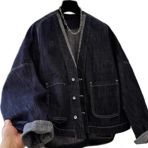 Japandi Batwing sleeves noragi kimono cardigan denim jeans jacket oversized - Picture 1 of 5