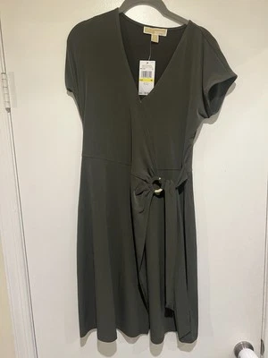 Vestido Michael Kors Para Mujer M Verde Envolvente Vestido Elastizado Elegante Sobre la Rodilla Nuevo Con Etiquetas Foto 1 de 4