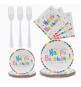 96 Pcs Birthday Party Supplies Paper Plates Napkins, Stylish Party Tableware Set - Picture 1 of 2