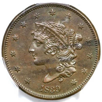 1839 N-6 R-2 PCGS MS 63 BN Booby Head Matron or Coronet Head Large Cent Coin 1c - Image 1 of 3