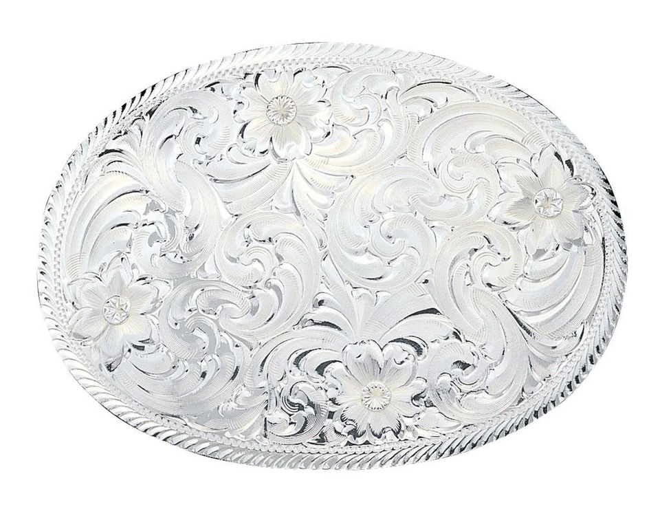 Montana Silversmiths Western Belt Buckle Oval Engraved Filigree 1840 - Image 1 of 1