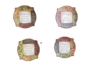 4er Set dekorative Teller 4,5" Quadrat Christliche Liebe Hoffnung Beten Glauben Schrift EUC - Bild 1 von 13