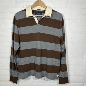 American Eagle Vintage Slim Fit Rugby Polo Shirt Mens Size Medium Brown Striped - Picture 1 of 11