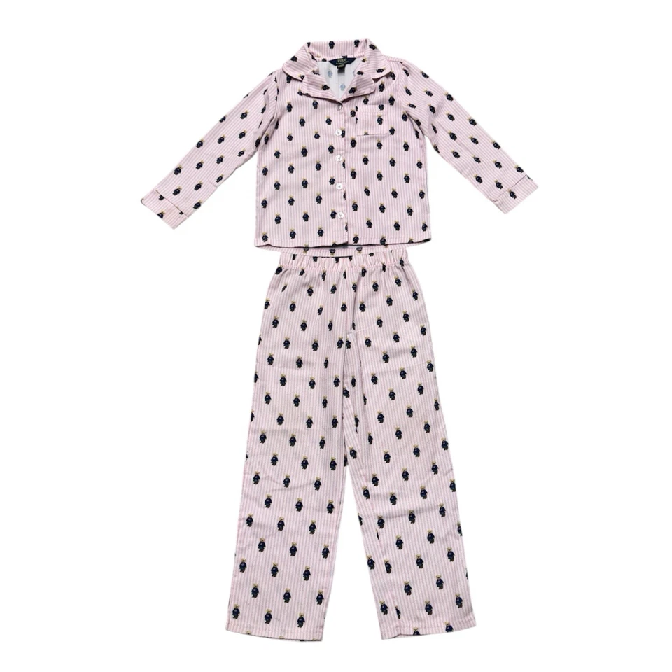 Conjunto de Pijama Polo Ralph Lauren Oso Jóvenes Niñas Talla 8 Rosa Rayas Acogedor Foto 1 de 4
