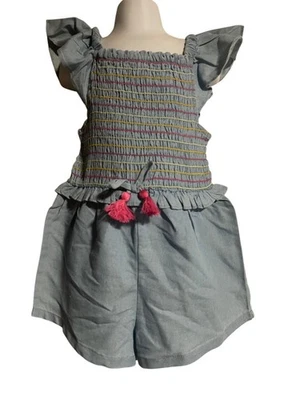 Mameluco Vince Camuto Niñas Talla 6X Azul Calado Volantes Correas Borla Acento Foto 1 de 4