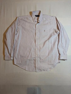 Ralph Lauren Hemd Herren Large Classic Fit Button Down Gestreift Pony Logo Weiß - Bild 1 von 8