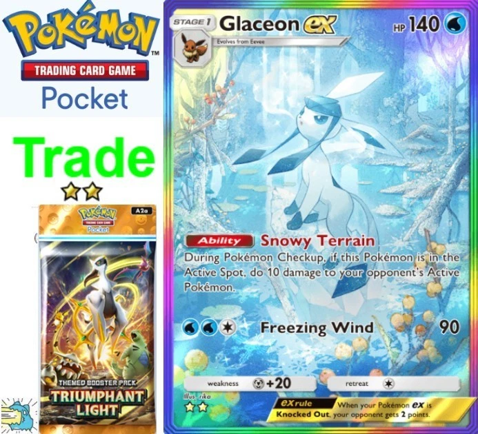 Pokemon TCG Pocket Trade Glaceon [Rainbow] Pack A2a Triumphant Light - Image 1 of 1