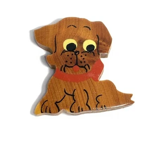 PIN PERRO MADERA VINTAGE Pintado a Mano CACHORRO Cuello Rojo Brillante Años 50 - Imagen 1 de 5