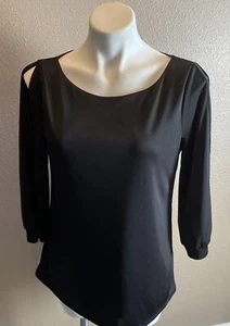 WHBM Black Two Layer Blouse Size M White House Black Market Peek A Boo Sleeve - Picture 1 of 12