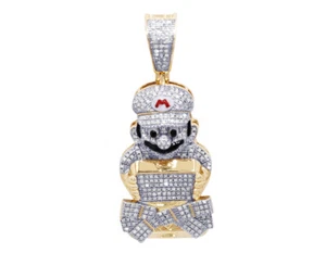 Mario 0.73CT Real Diamond Pendant 10K Yellow-White Gold 1.8" - Picture 1 of 4