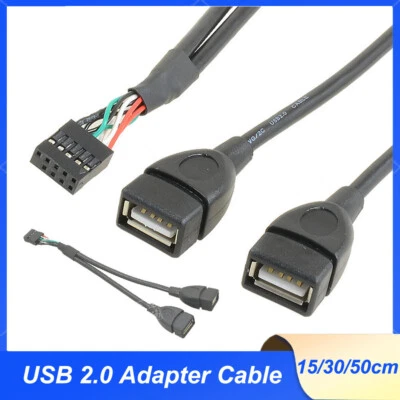 2 x USB-A 2.0 Female to 9 Pin Female USB Header PCB Motherboard Shielding Cable - Image 1 of 4