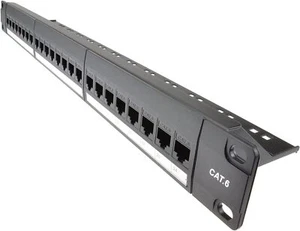 Kenable 24 Port RJ45 CAT6 Gigabit Through Coupler Patch Panel with Back Bar - Picture 1 of 11