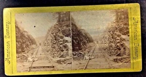 Stereoview Yellow Mount New Hampshire Crawford Notch Girl on tracks w Engine  - Picture 1 of 3