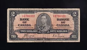 F.C. CANADA , 2 $ 1937 , R/C ( G ) , MUY USADO , SUCIO , ROTURA , P.59c . - Imagen 1 de 2