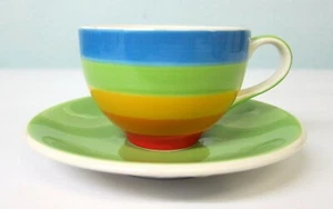Pair of Ceramic Rainbow Pride Stripes Espresso Coffee Tea Cup and Saucer - Picture 1 of 3