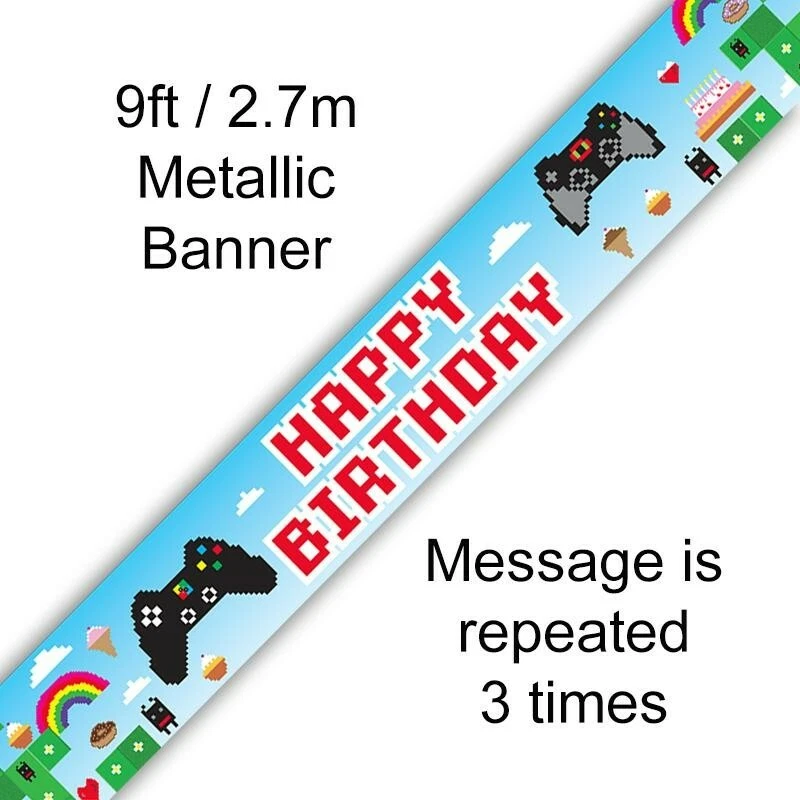 OAKTREE UK Blox Game Happy Birthday 9ft Holographic Foil Party Banner Decoration