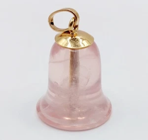 Colgante vintage de oro rosa 18k adornado con cuarzo rosa en forma de campana - Imagen 1 de 8