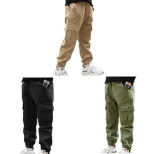 Kids Boys Stylish Casual Cargo Pants Elastic Waist Flap Pockets Loose Pants - Picture 1 of 16