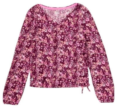 Top Justice Girls Borgoña Flores Talla 10 Pullover Mangas Largas Laterales Con Cordones Foto 1 de 4