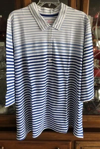 WOMAN WITHIN Women Plus 3X Polo Shirt Cotton BL Stripe Blues/White Multi NWOT - Picture 1 of 17