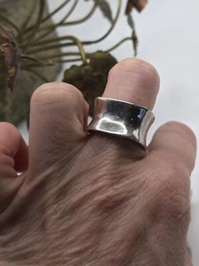 Abstract Vtg 950 Sterling Silver Modernist Concave Wide Statement Ring 6.25 - Picture 1 of 7