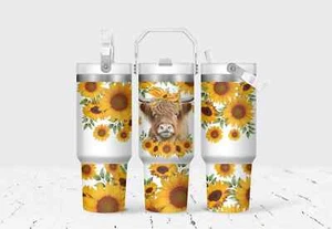 Sunflower Cow 30 Oz Flip Straw Tumbler With Handle - Picture 1 of 1