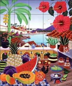 Tropical Tile Backsplash Raul del Rio Fruit Art Ceramic Mural POV-RR009 - Picture 1 of 2