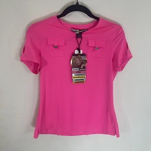 Jamie Sadock Shirt Women's Golf Short Sleeve XS Pink Chest Pockets NWT - Picture 1 of 8