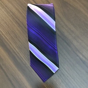 Structure Tie - Purple & Black Striped Polyester Necktie - Men's Classic - Picture 1 of 7