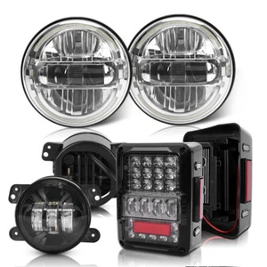 Chrome 7" LED Headlight 4" Fog Lamp Tail Light Kits For Jeep Wrangler JK 2007-17 - Picture 1 of 10
