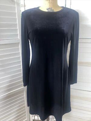 Vintage 80s Casual Corner Black Velvet Aline Dress LBD Simple Classic Medium - Image 1 of 4