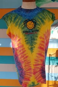Camisa sin mangas "Smile Mon" XL Camiseta Camisa Tie Dye Colorido Top Orlando FL - Imagen 1 de 8