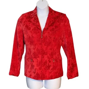 TanJay Women's Blazer Jacket Size 12 Red Floral Zip Up Pockets Business Casual - Picture 1 of 8