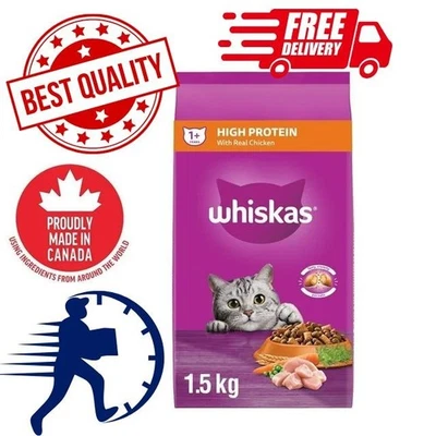 Comida seca para gatos adultos, alta en proteínas, sabor real a pollo, WHISKAS 1,5 kg Foto 1 de 4