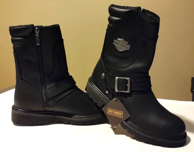 NEW Harley Davidson Mens 8M Booker Black Leather Motorcycle Riding Boots D95194 Foto 1 de 4