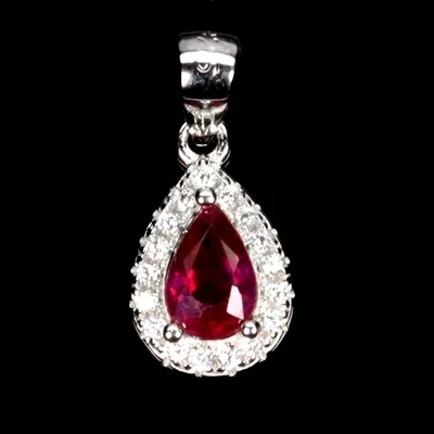 Colgante de plata de ley 925 rubí pera 6x4 mm joyas de piedras preciosas naturales Foto 1 de 4