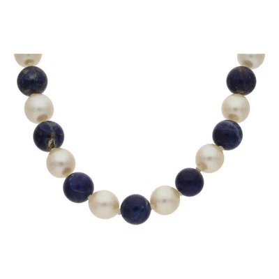 Halskette 925/000 Sterling Silber mit Lapislazuli und Akoya Zuchtperlen, getrage - Bild 1 von 4